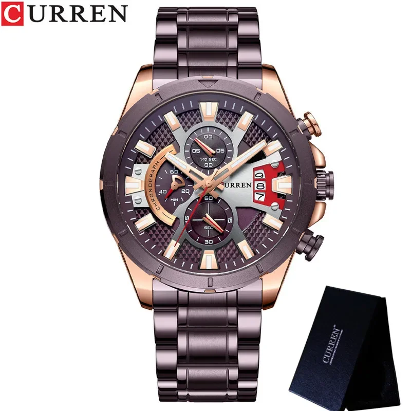 CURREN New Man WristWatch Waterproof Chronograph Men Watch Military Top Brand Luxury Brown Stainless Steel Sport Male Clock 8401 4