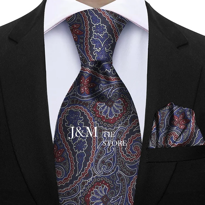 Herren 2-teiliges Paisley-Krawatten-Set, luxuriös, Hochzeit, Blau, Braun, Grau, Krawatte, Handky, Geschenk für Männer, Modedesigner, Business, Party, Krawatte, Geschenk – Detail 23