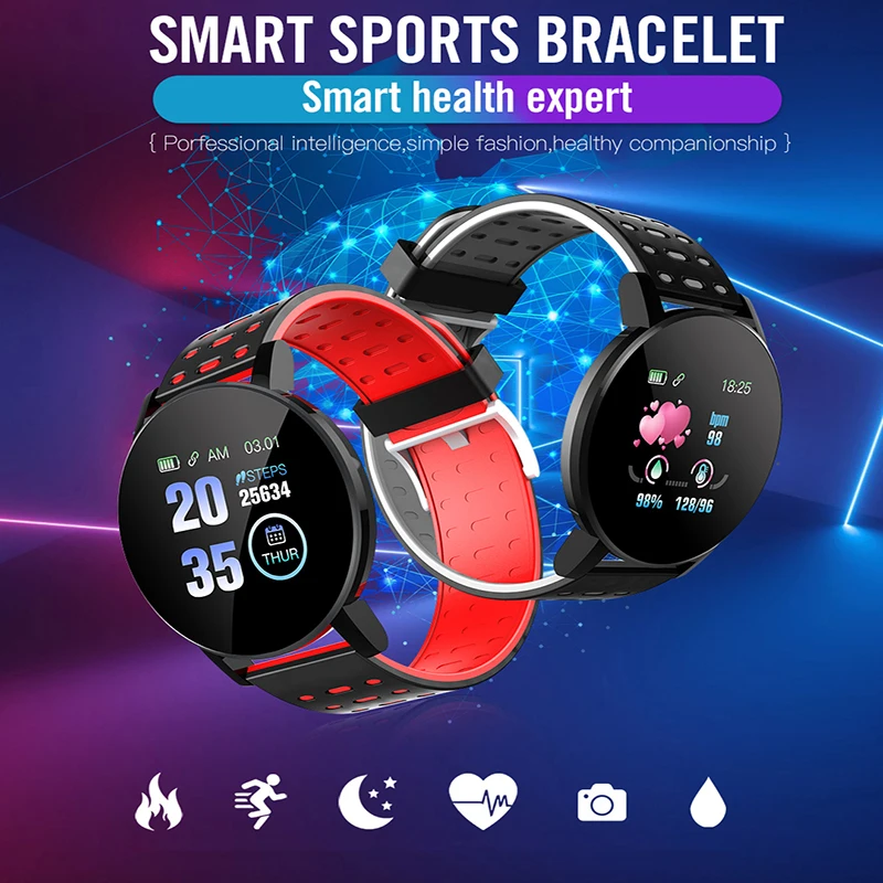 119Plus Fitness Smart Bracelet Heart Rate Blood Pressure Monitoring Waterproof Sport Fitness Tracker Smart Watch For Android Ios