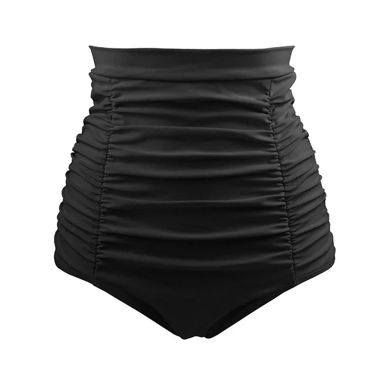 

2023 New Swimming Pool High Waist Swimming Trunks Stretch Folds Retro Bikini Bottoms Beach Swimming Trunks