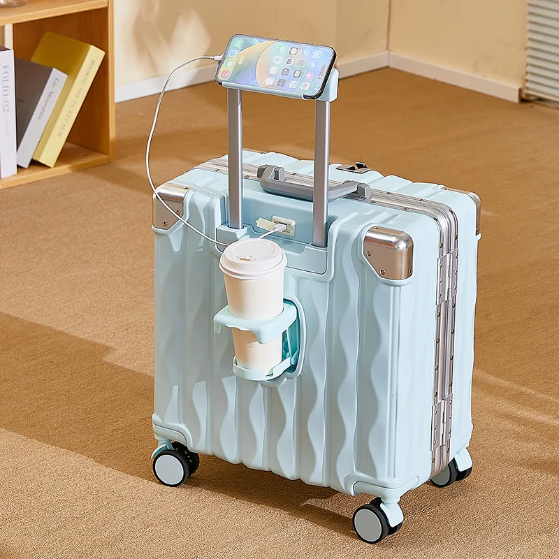 Valise cabine à code avec port usb et porte-gobelet intégrés_voghion.com