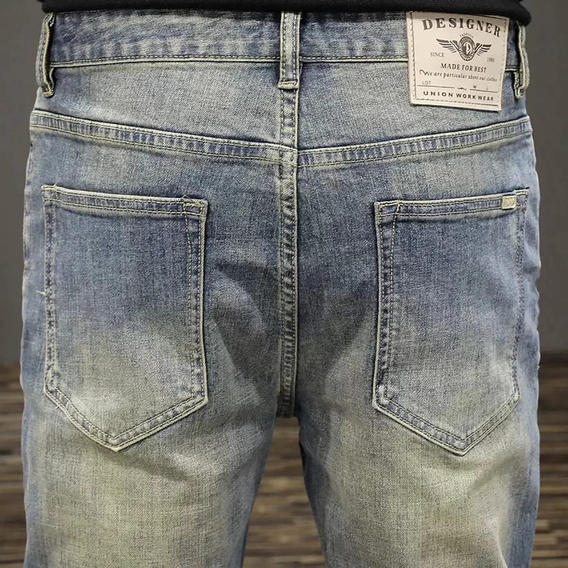 Fashion Designer Men Jeans High Quality Retro Blue Elastic Stretch Slim Fit Ripped Jeans Men Vintage Trousers Denim Pants Hombre
