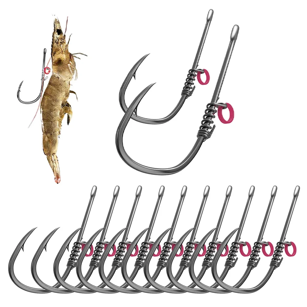 10Pcs Shrimp Hook Live Shrimp Fishing Hook Barbed Hook Spring Hanging Live Shrimps are suitable for perch and grouper