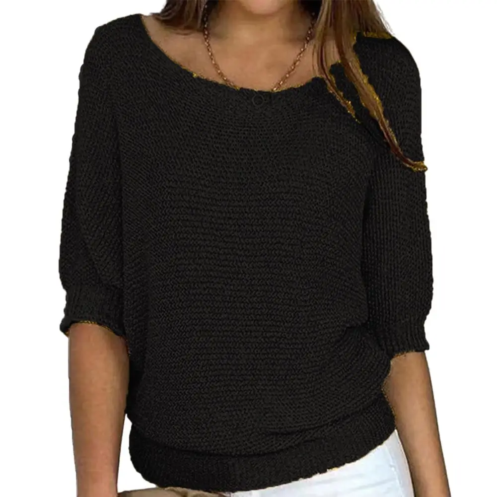 

Fashion Women's Casual Sweaters Solid Color Three Quarter Sleeve Pullovers Jumpers Women Tops Streetwear Knitwear