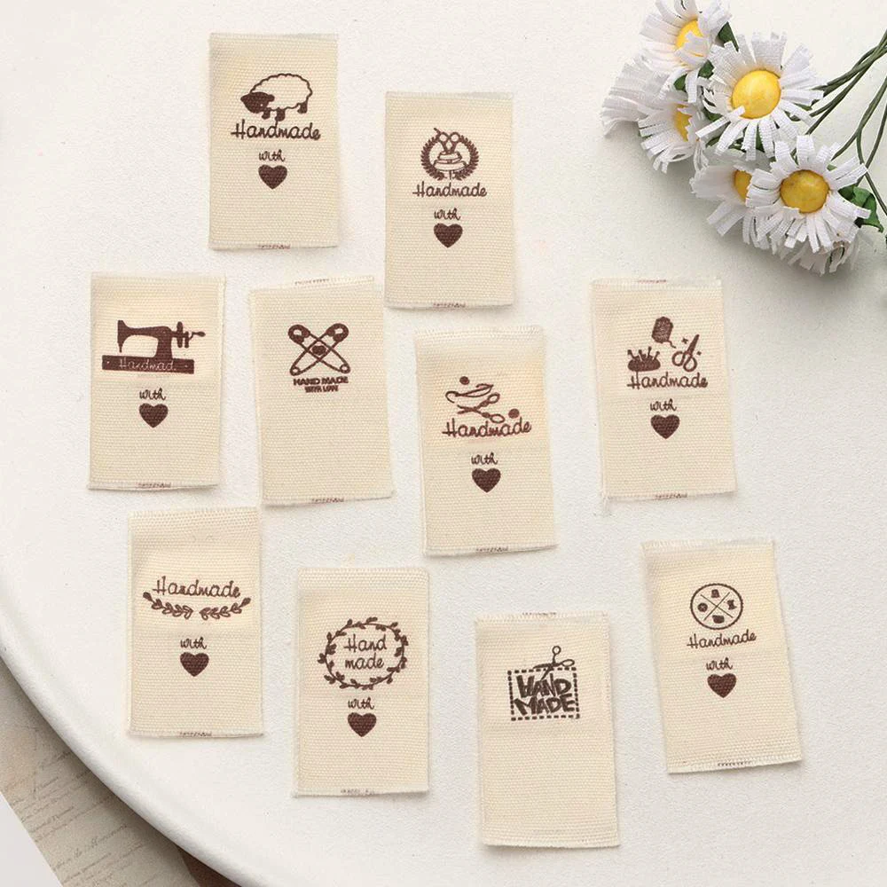 50Pcs Cloth Garment Labels With Love Clothing Tags Cartoon Pattern Sheep Scissors Woven Knitted Supplies DIY Sewing Accessories