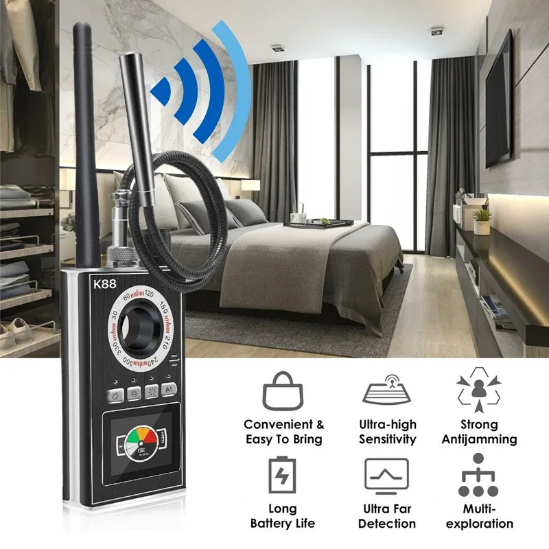 K88 Multi-function Anti-spy Detector Camera GSM Audio Bug Finder GPS Signal Lens RF magnetic Tracker Detect Scanner