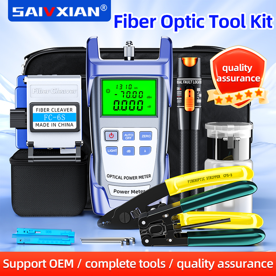 SAIVXIAN  FTTH Fiber Optic Tool Kit with -70~+10dBm Optical Power Meter 10MW Visual Fault Locator (Optional) cutter