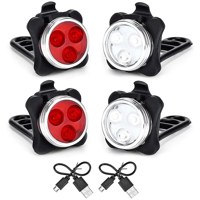 USB Rechargeable Bike Lights Set Head Light (White Light) &Tail Light (LED Red Light) for Road Bicycle Accessories,2 Set F