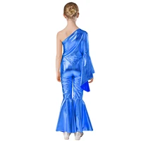 70S Disco Vintage Jumpsuit Metallic Shiny One Flare Sleeve Bodysuit Hippie Bell Bottom Jazz Dance Carnival Rave Party Costume - Image 3