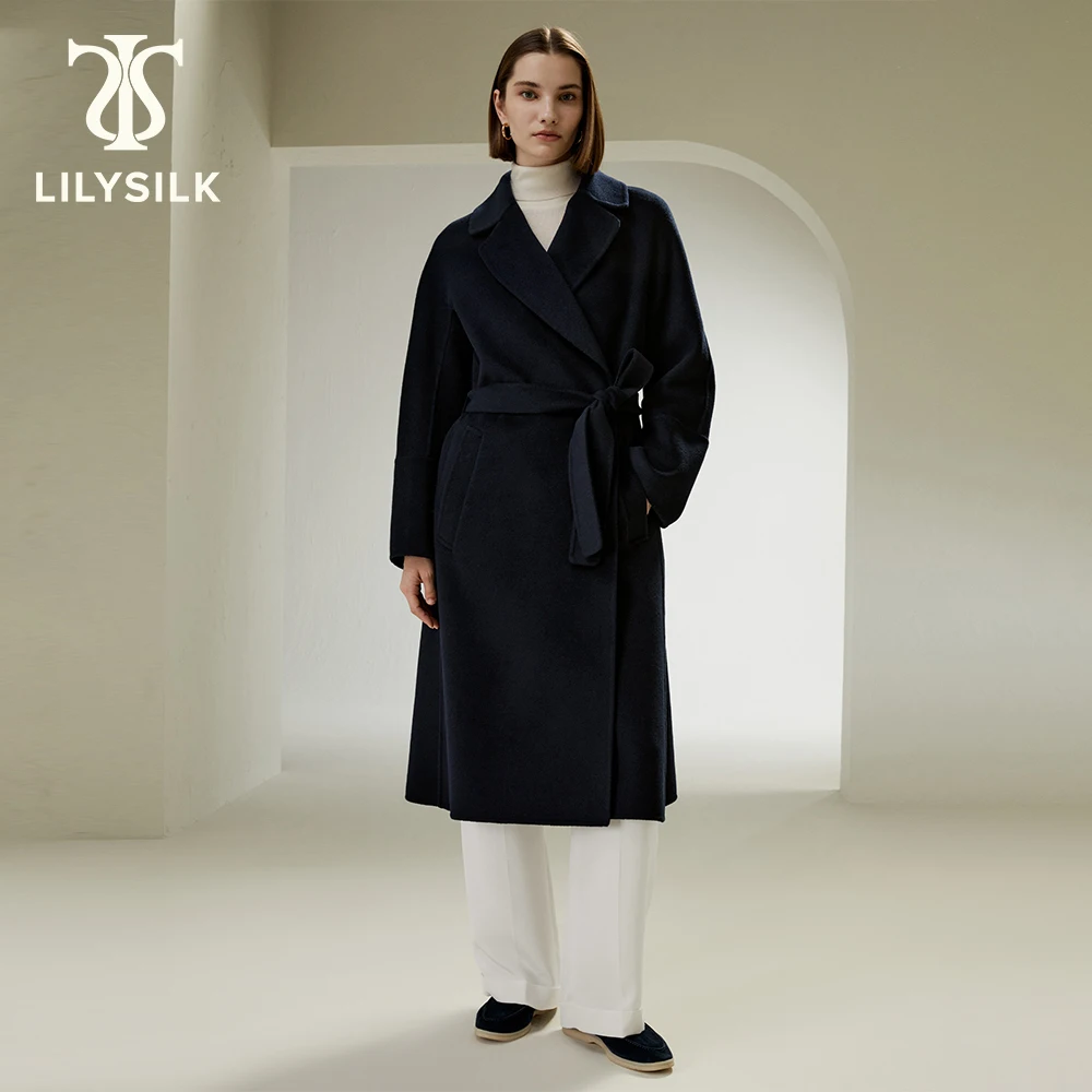 

LILYSILK Cashmere Wool Blend Long Coat for Women 2023 Luxury Robe Outwear With Belt Elegant Winter Essentials Free Shipping