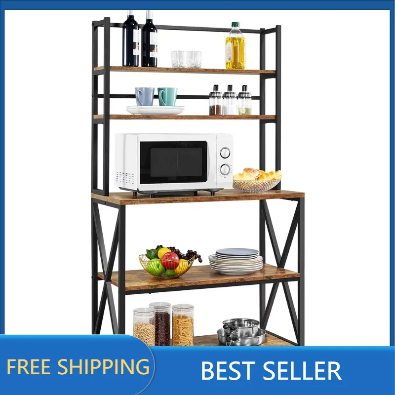 

Bakers Racks Easyfashion 5-Tier Baker’s Rack with storage shelf and Adjustable Feet, Rustic Brown