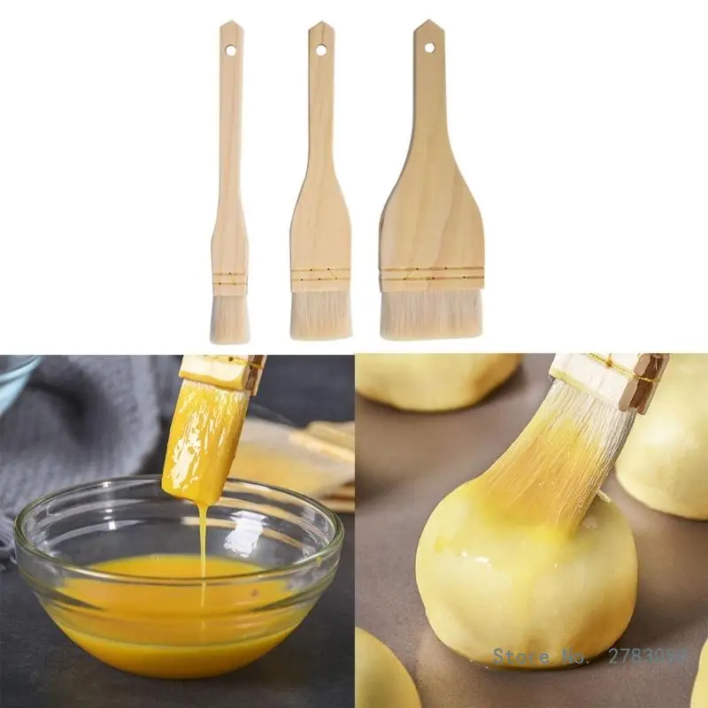 

3Pcs Kitchen Basting Oil Brush Wood Handle Pastry Brushes Barbecue Oil Baking Brush for Spreading Butter Cooking Baking