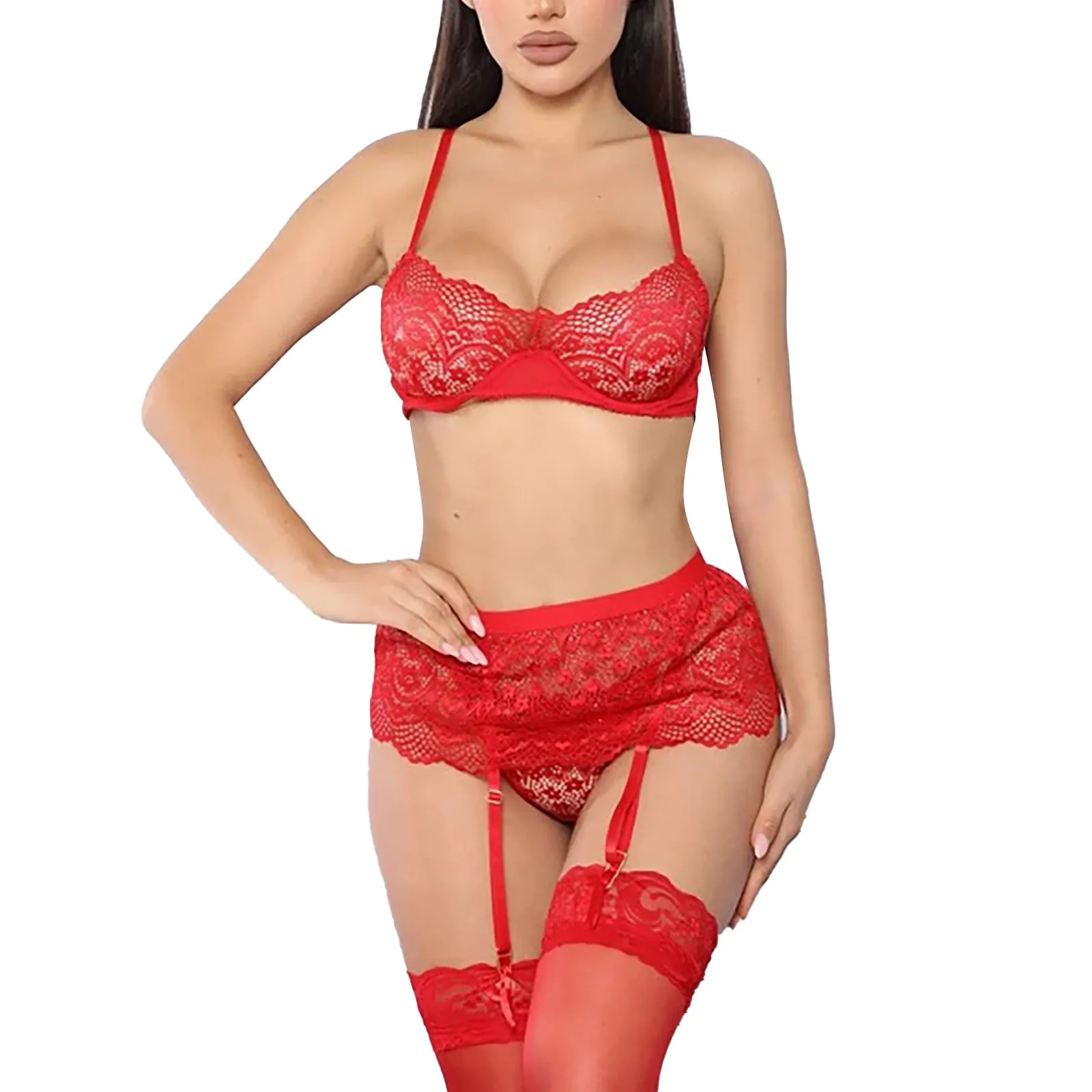 Women Lace And Panty Sets Sexy Lingerie Ladies Erotic Underwear Female Solid Color Intimates Lenceria Temptation Costumes
