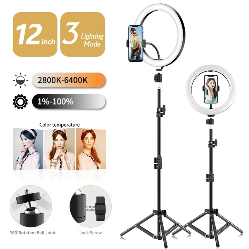 Led Selfie Ring Light 3 Modalità Lampada Fotografica Dimmerabile Con Telecomando Treppiede Da 50Cm Per Tiktok Video Live Makeup Fill Light