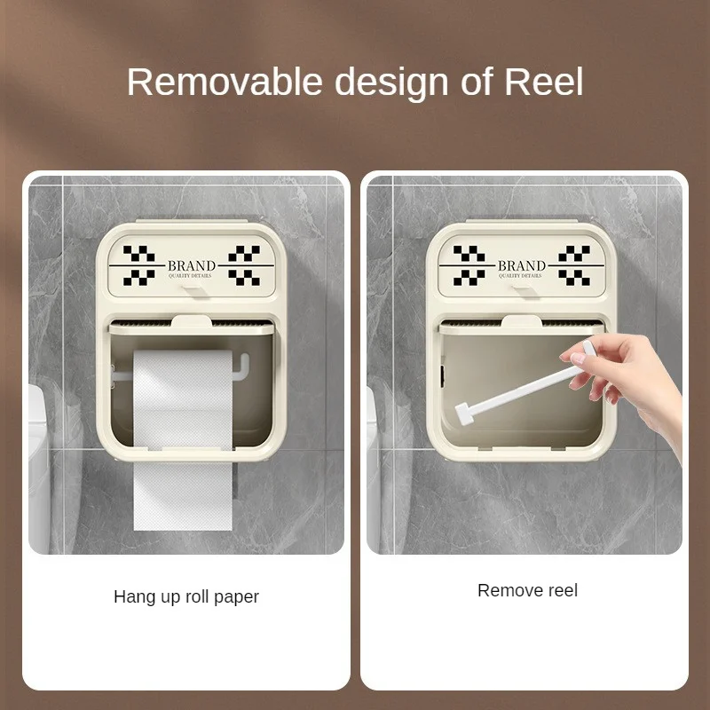 Wall Mounted Tissue Box Durable Material Double Layer Storage Drawer Storage Save Space Nail-free Installation Removable Durable 4