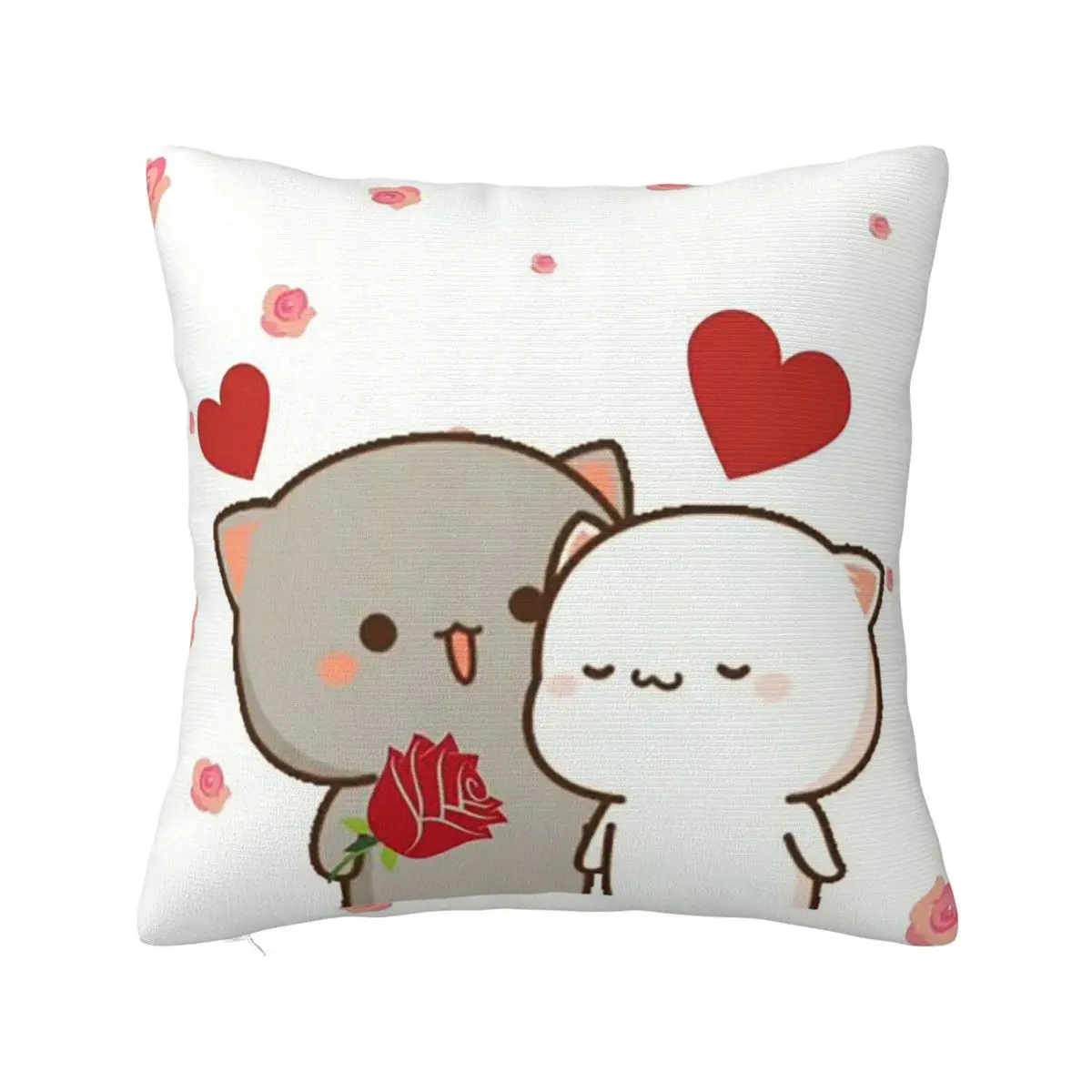 

Cute Couple Cat Peach And Goma Pillowcase Printed Polyester Cushion Cover Gift Pillow Case Cover Car Square 40*40cm