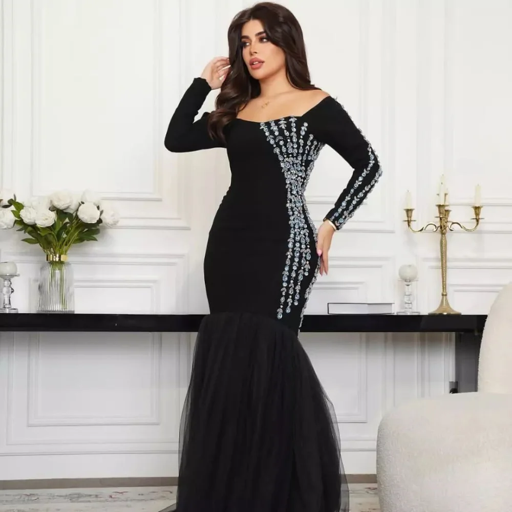 

Ball Dress Evening Jersey Draped Beading Clubbing A-line Off-the-shoulder Bespoke Occasion Gown Long Dresses Saudi Arabia
