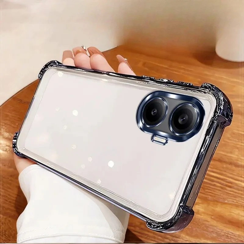 Luxury Transparent Shockproof Soft Cover with Airbag Electroplating Holder