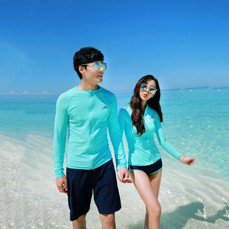 Sbart Rash Guard Long Sleeve Top T-shirt Women Men Lycra Swimsuit Triathlon Tops Beach Water Sport Surfing Diving Suit Front Zip