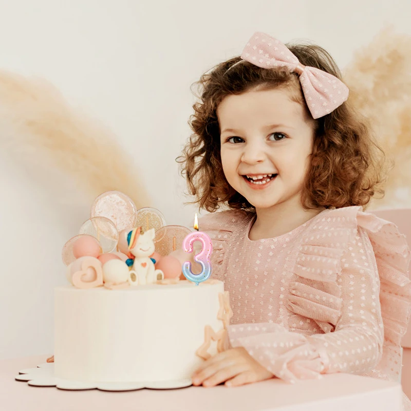 Bougies D'anniversaire En Forme De Chiffre Macaron, Rose Vif