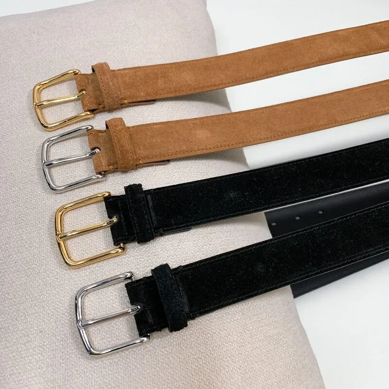 simple-pin-buckle-turned-fur-women's-belt-30-suede-positive-leather-women's-belt-all-summer-short-with-a-belt