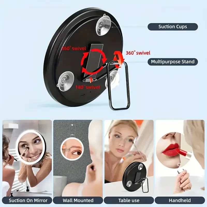1x 40X Magnifying Mirror with Light, Adjustable Color Lighting, Includes 3 Suction Cups, Stand & Clips, Perfect for Makeup Vanit