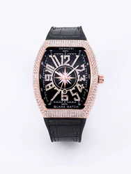 Elegant Women's Luxury Diamond Wristwatch - Fashionable Quartz Timepiece with Silicone Strap, Waterproof Luminous Tonneau Design (Black Gold)