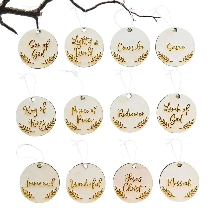 

Jesus Ornament Names Of Jesus Wooden Hanging Decoration 12pcs Savior Name Hanging Ornaments For Christmas Tree Car Home Decor