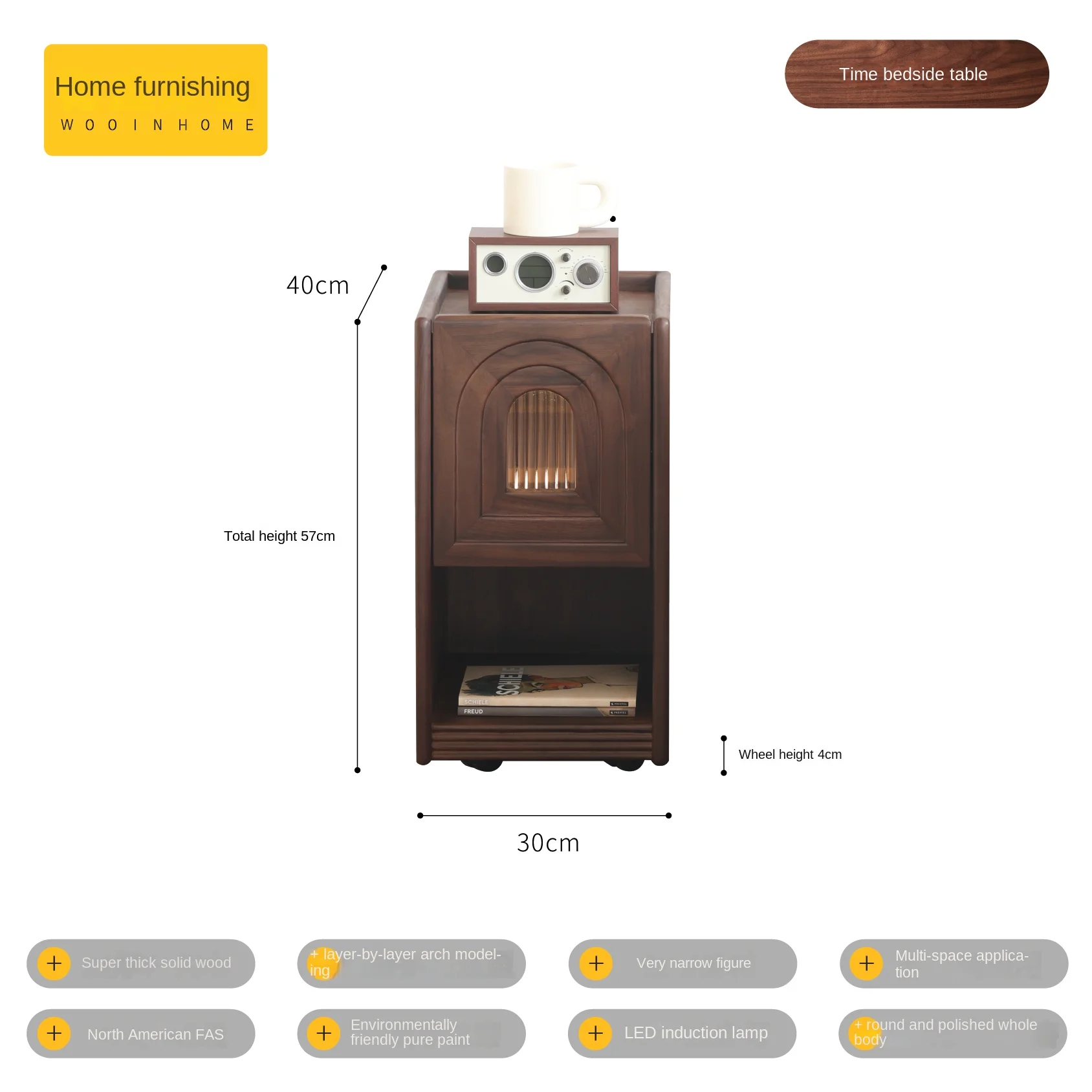 

ZL Retro Ultra-Narrow Bedside Table Storage Cabinet Mini Solid Wood Bedside Cabinet Simple Type