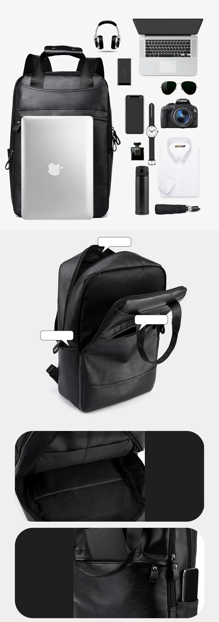 Laptop Backpack High Quality Durable Pu Leather Backpacks Waterproof Men's Smart Pu Leather Business Backpack Men