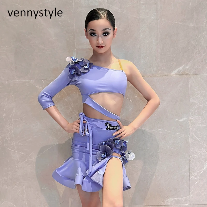 Venny Purple 여성용 바디콘 스커트, 라틴 댄스 대회 전문 공연 코스튬, 여성 라틴 댄스 드레스