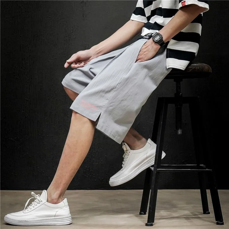 Sports Trend Men's Clothing Loose Oversized All-match Casual Thin Japanese Simplicity Solid Color Letter Printed Straight Shorts
