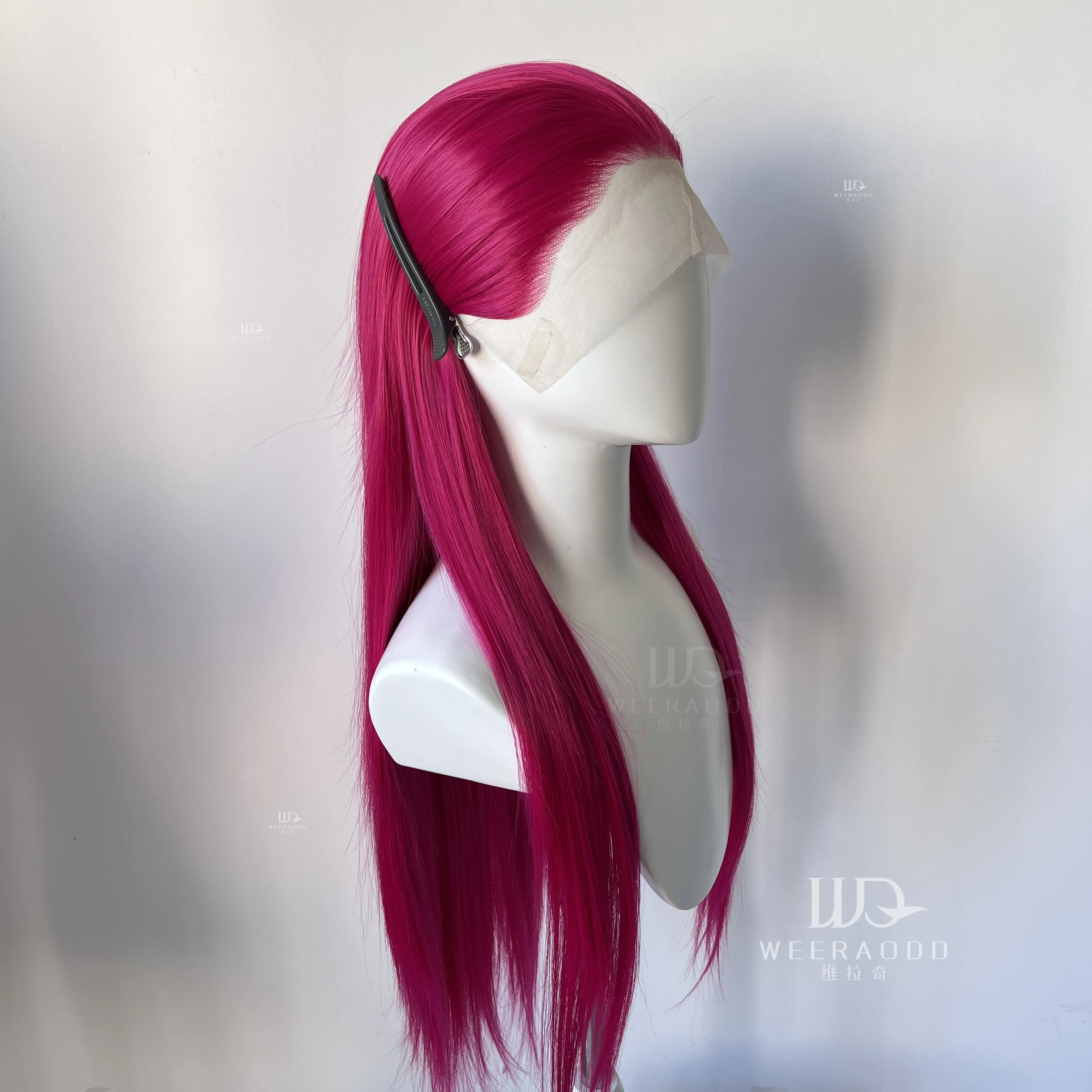 Heiße rosa Spitze-Front-Perücke, Mira Cosplay-Perücke, 66 cm langes glattes Haar, Perücke, 13 x 4 Spitze-Frontal-Anime-Cosplay, hochwertige Fasern – Detail 1