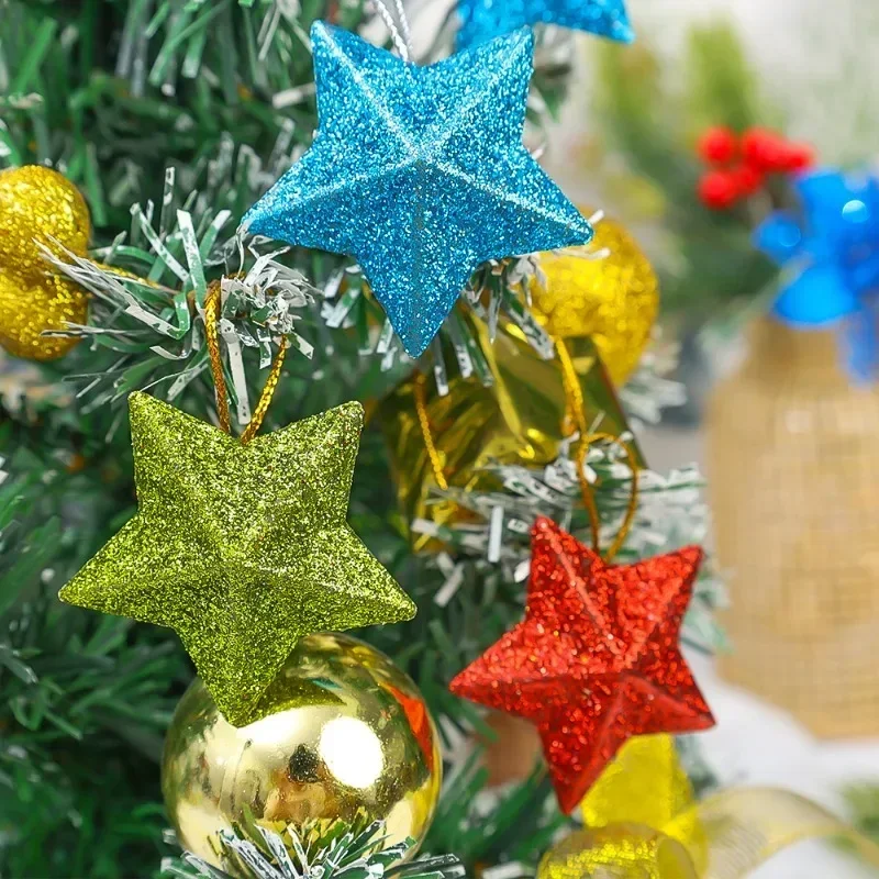 Glitter Star Ornaments 120/6Pcs Glitter Star Ornaments Christmas Tree Hanging Pentagram Pendant for Home Navidad New Year Party DIY Five-pointed Stars