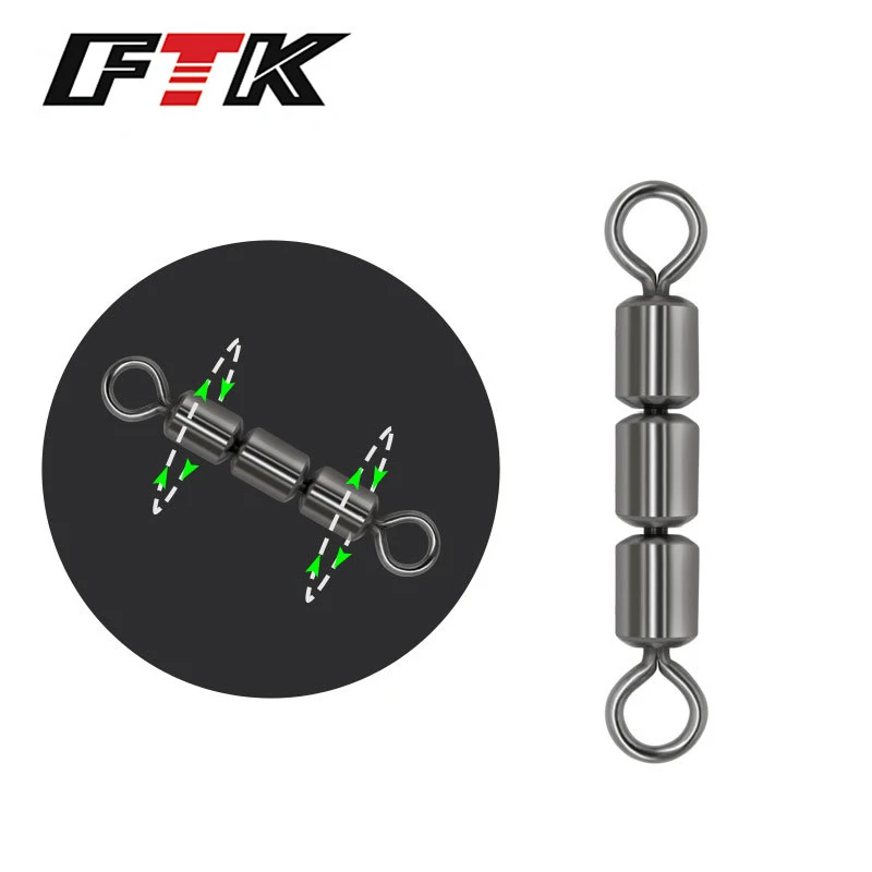 

FTK 50Pcs 3 Roller Swivels Fishing Barrel Rolling Swivels Leader Lure Connector Catfish Rig Bead Chain Saltwater Freshwater