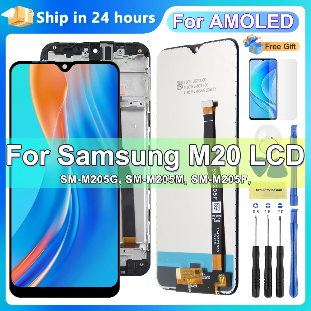 6,3 'AMOLED для Samsung M20 2019 ЖК-дисплей сенсорный экран дигитайзер в сборе для Samsung M20 M205 M205F ЖК-дисплей запасные части