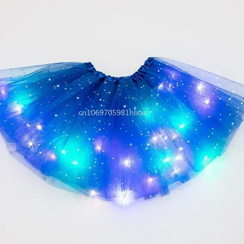 LED Glowing Light  Women Tulle star Skirt Short Tutu Mini Skirt Adult Fancy Ballet Dancewear Party Costume Ball Gown Mini skirt 3