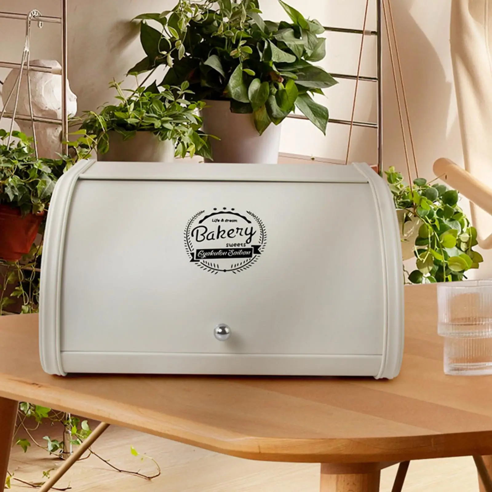 Metal Bread Box Bin with Roll Top Lid Iron Multi Purpose Storage Container for 2