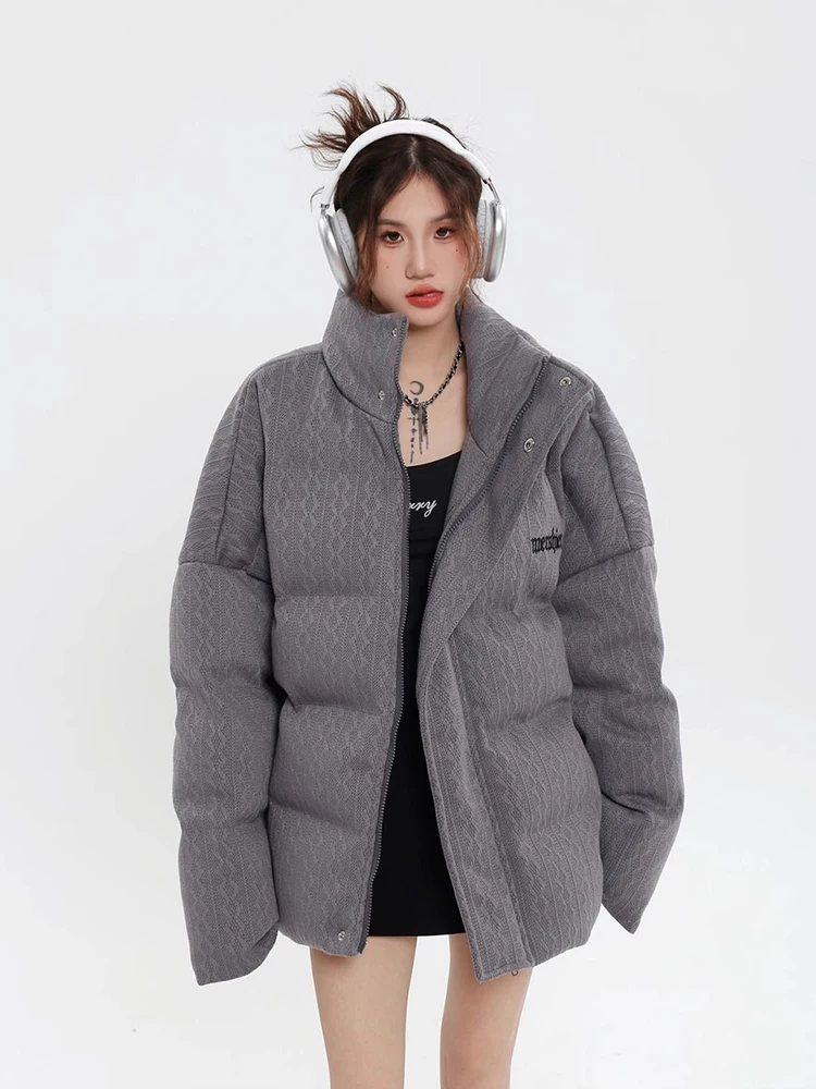 

2024 Autumn Winter New Women Oversized Cotton-padded Jacket Casual Chic Unisex Streetwear Coat Stand Collar baggey Outerwear