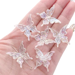 20Pcs Iridescent Butterfly Beads for Jewelry Making and Crafts (Beige)