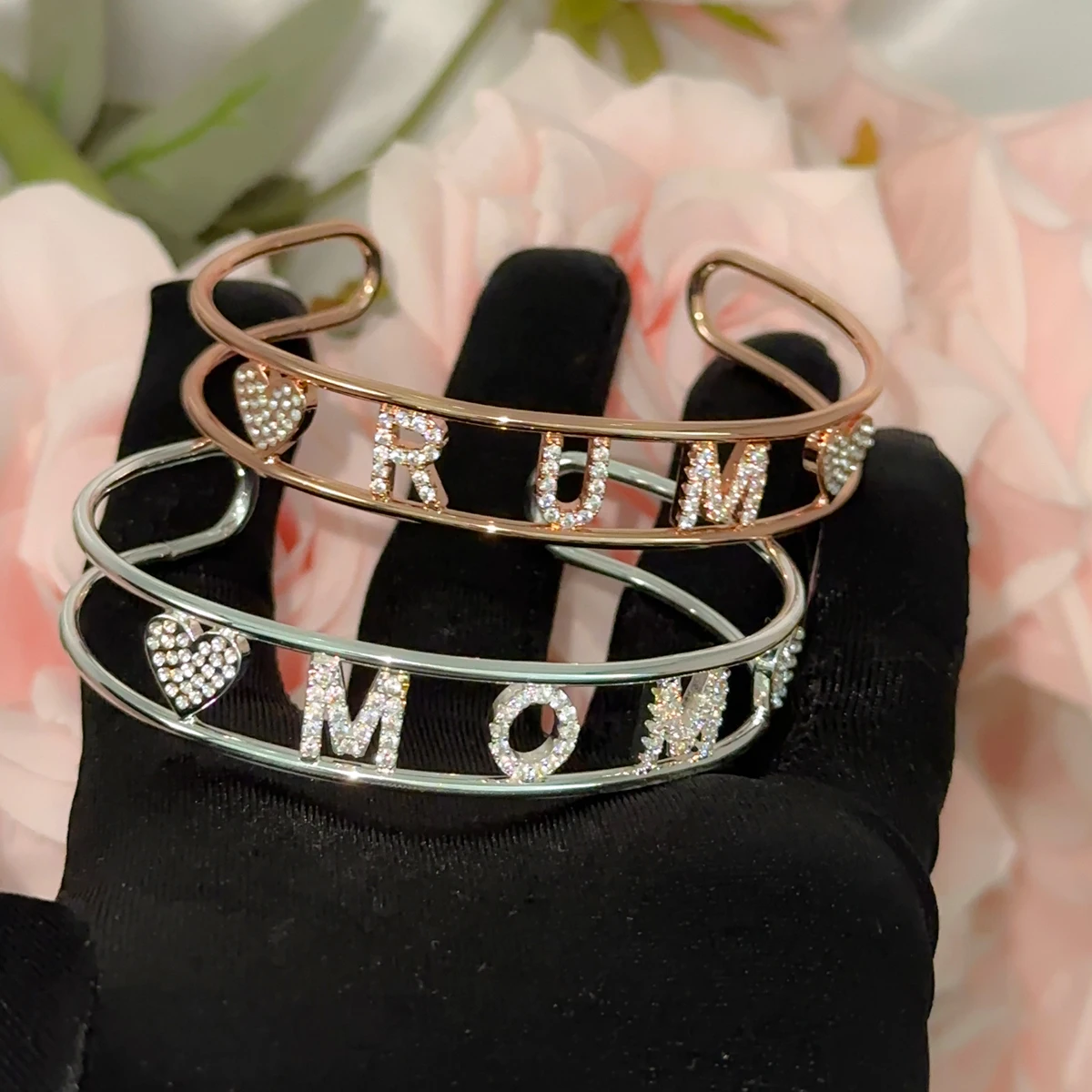 Customized Zircon Letter Bracelet For Women Personalized Custom Name Crystal Bangles Shiny Memories Cuff Bracelets Jewelry Gifts
