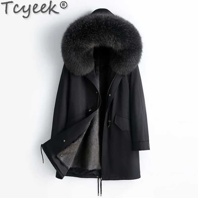 Tcyeek Natural Mink Fur Parka Real Fur Jacket Female Winter Jackets for Women Clothes 2023 Korean Warm Detachable Fox Fur Collar
