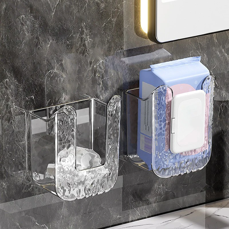 Plastic Wall Mounted Tissue Box Upside Down Punch Free Napkin Container Self-adhesive Space-saving Paper Towel Holder Office paper towel holder tissue holder