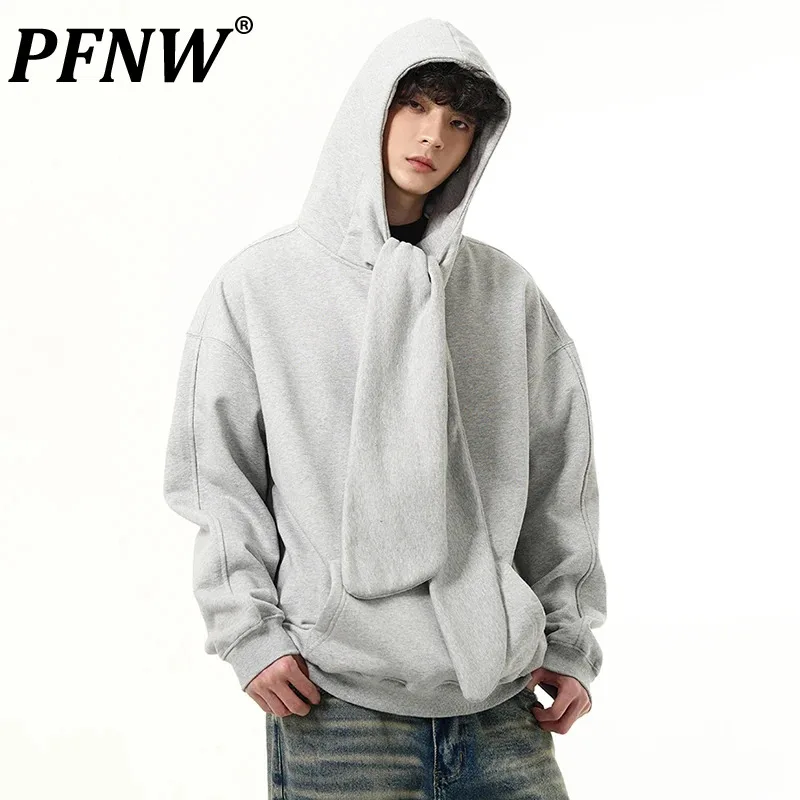 

PFNW Plush Men's Scraf Hoodies Solid Color High Street Male Sweatshirts Niche Design Casual Pullovers 2023 Winter Trendy 28W2522
