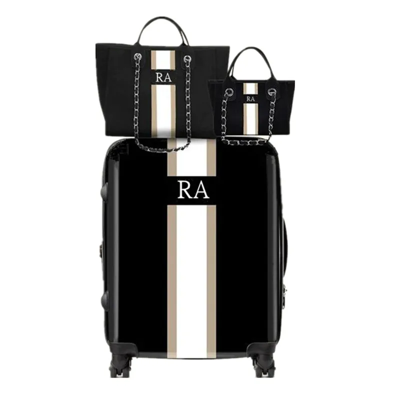 Monogram Stripes Set of 3 Cabin Suitcase Medium Tote & Mini Tote personalised Luggage Weekend Trolley rolling luggage trolley,folding luggage trolley