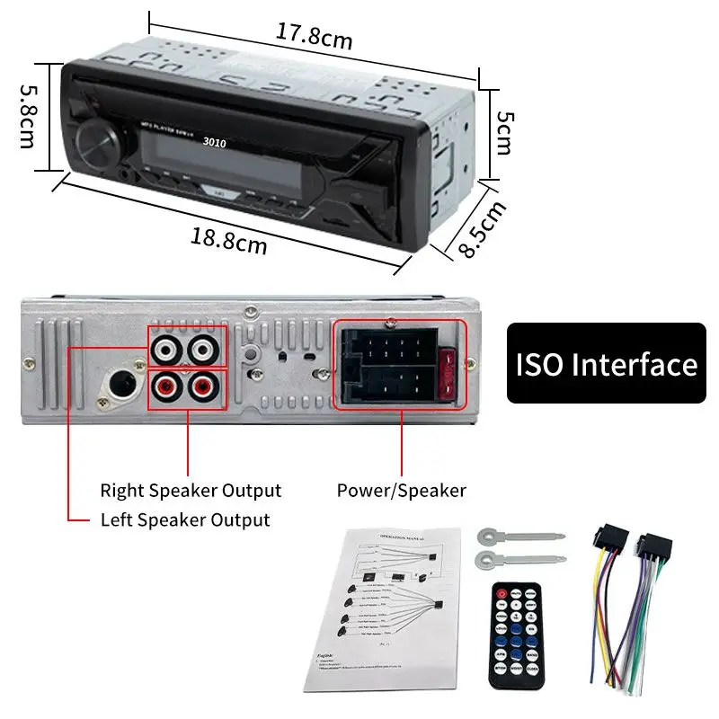 Sinovcle Autoradio 1din Audio Bluetooth Stereo Mp3 Player FM Receiver 60wx4  mit Fernbedienung Aux/usb/tf Karte im Armaturenbrett Kit