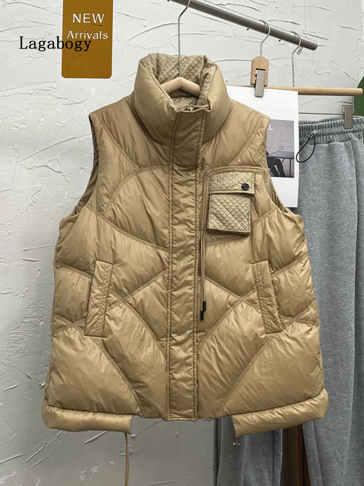 

90% Lagabogy 2023 White New Winter Women Duck Down Vest Female Autumn Sleeveless Warm Coat Lady Windproof Puffer Waistcoat