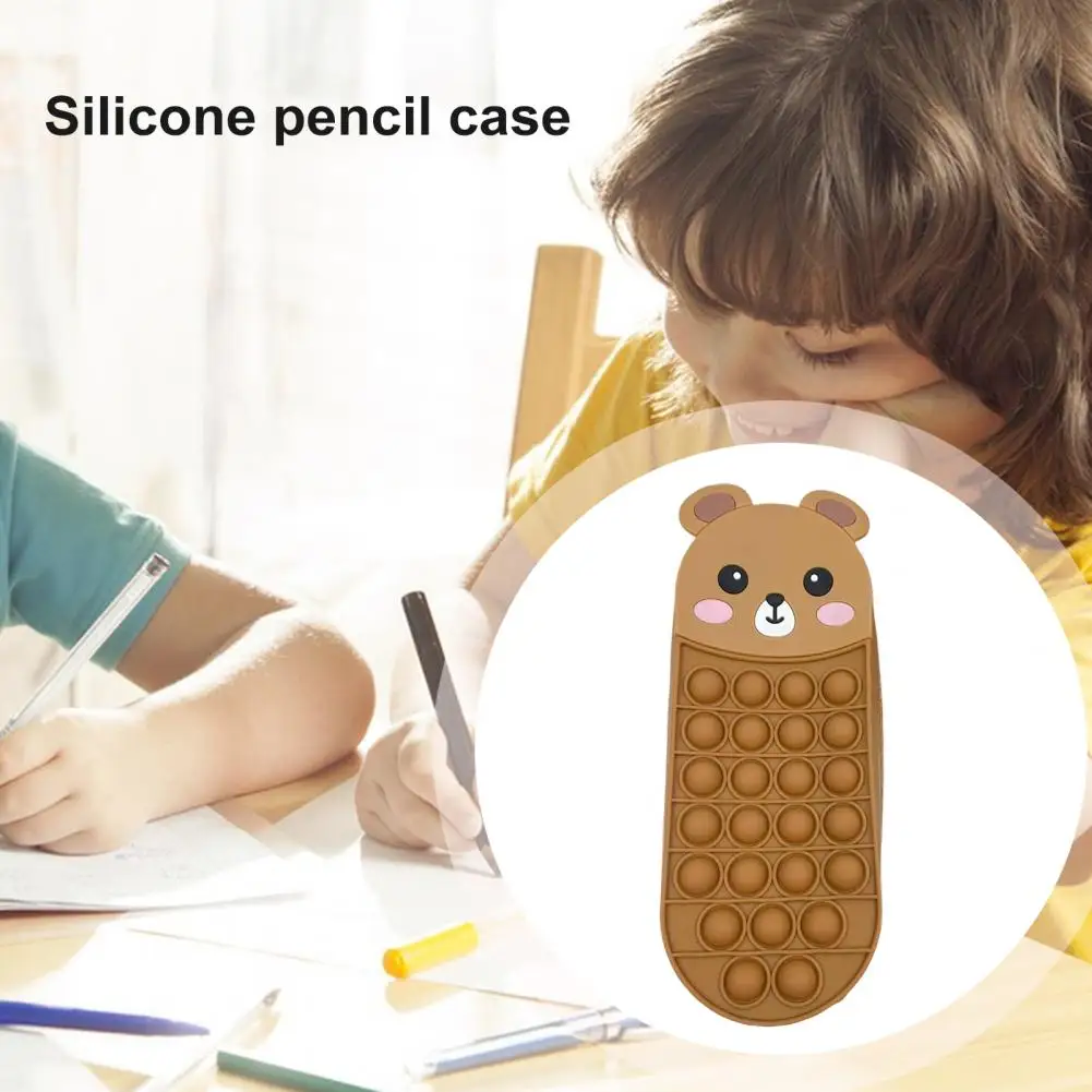 Cartoon Silicone Pencil Case Push Puzzle Design Stress Relief Stationery Storage Bag Decompression Toy for Kids School Supplies