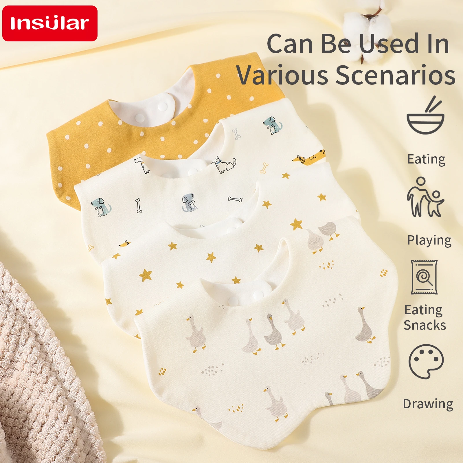 흡수성 면 거즈  턱받이 프린트 침 흘림 방지 타월  트림 천 반다나 스카프 남아 여아용 이유식 침 흘림 방지 뉴 웨이브