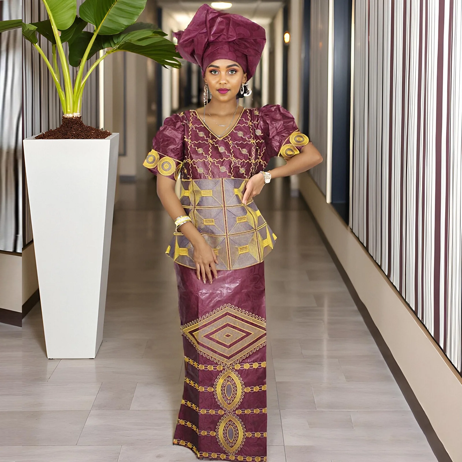 African Attire For Women Abaya Embroidery Plus Size Elegant Party Church Dress